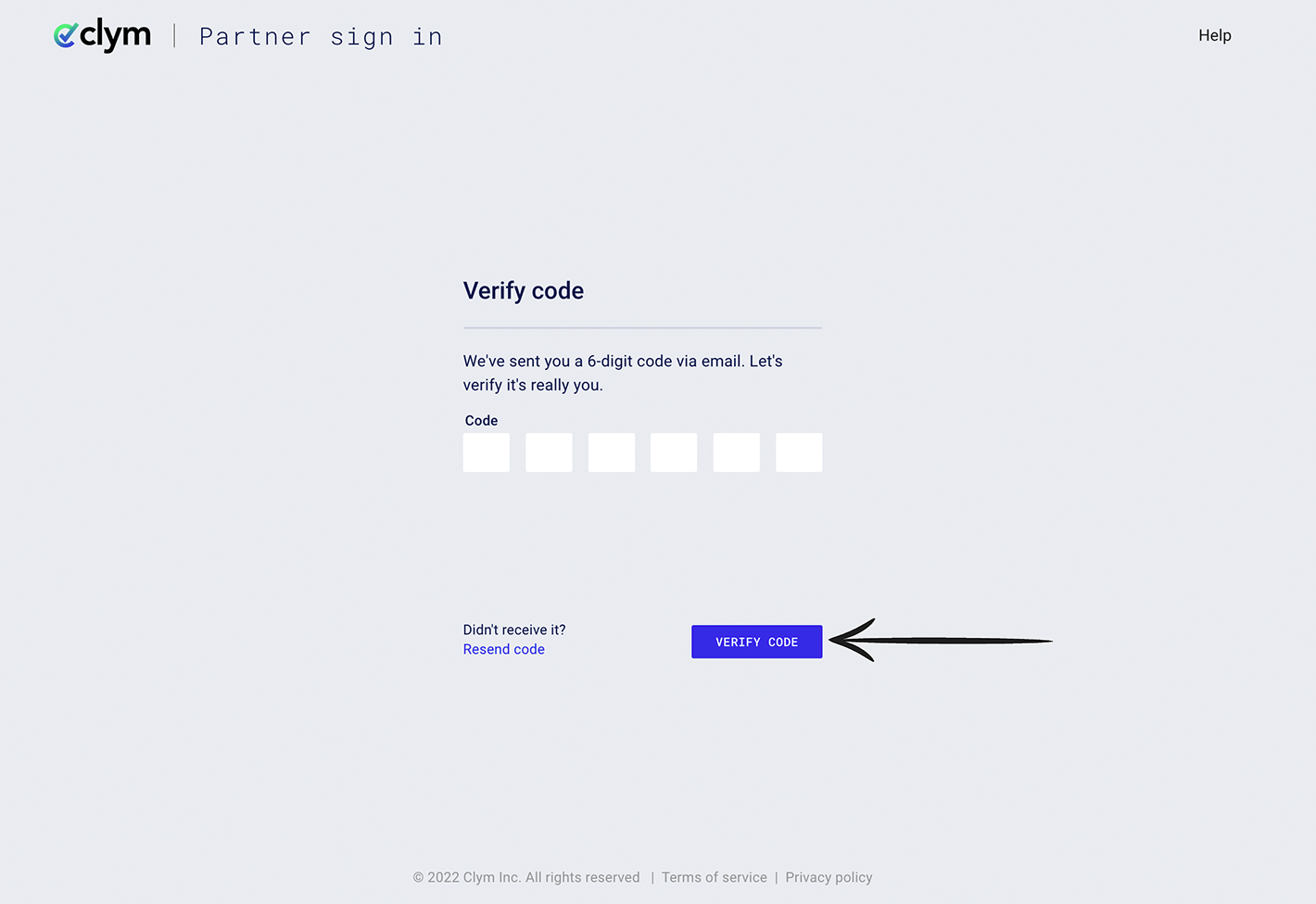 Verify code page and button